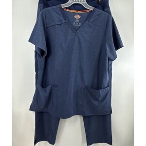 Dickies  Adult Unisex XL Blue Scrub Set - V-Neck Top & Pants